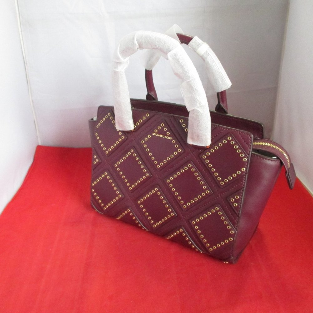 Michael Kors Selma Medium Grommet Top Zip Satchel $498 Plum #051 - Picture 6 of 15